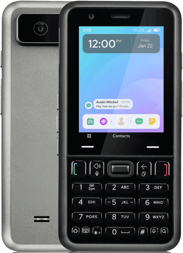 Keyphone with number keypad, front and back